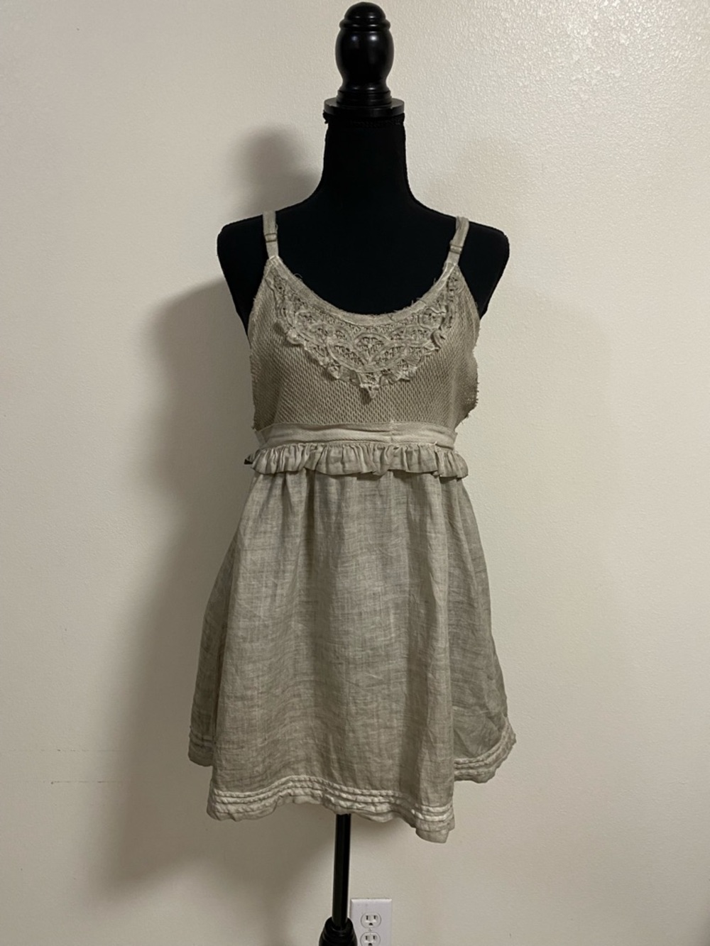 Beulah Dress Women’s Size Medium 100% Ramie Babydoll style Mini Dress Tunic Top